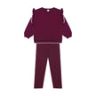 Antebies, White Ruffled Burgundy Knit Sweatshirt/ Leggings Set