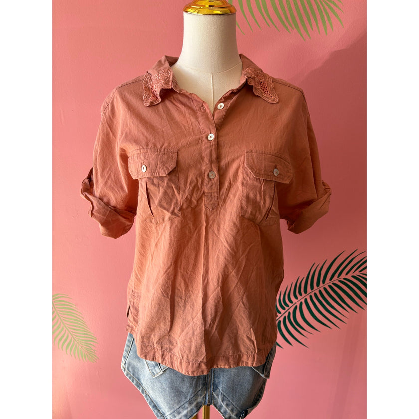 Nu Vintage, Cotton Collar Detail Top, NWOT, Size Small