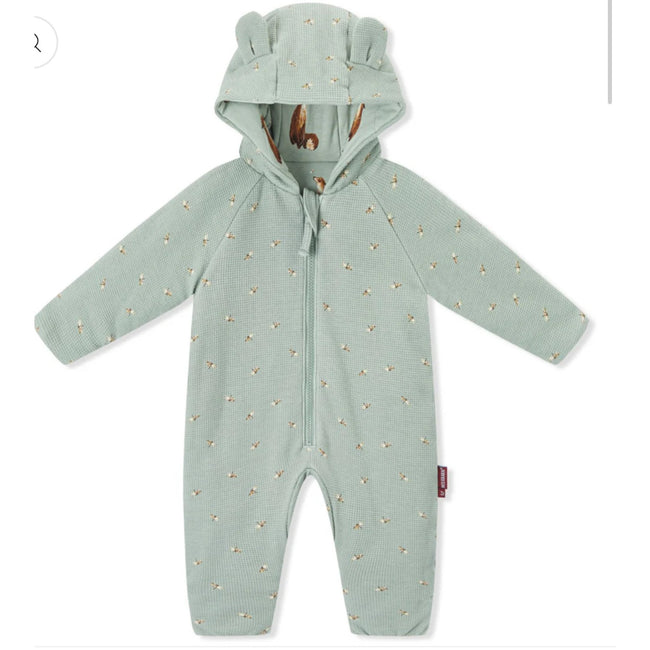 MILKBARN Fox and Dragonfly Reversible Waffle Knit/Quilted Hooded Jumpsuit NWT 3-6 Months