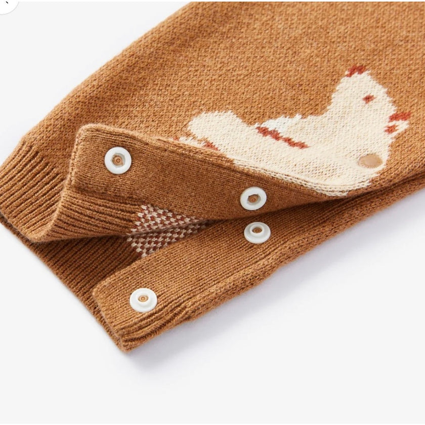 Milkbarn Honey Bear Knitted Birdseye Jacquard Hooded Jumpsuit, 12-18 months