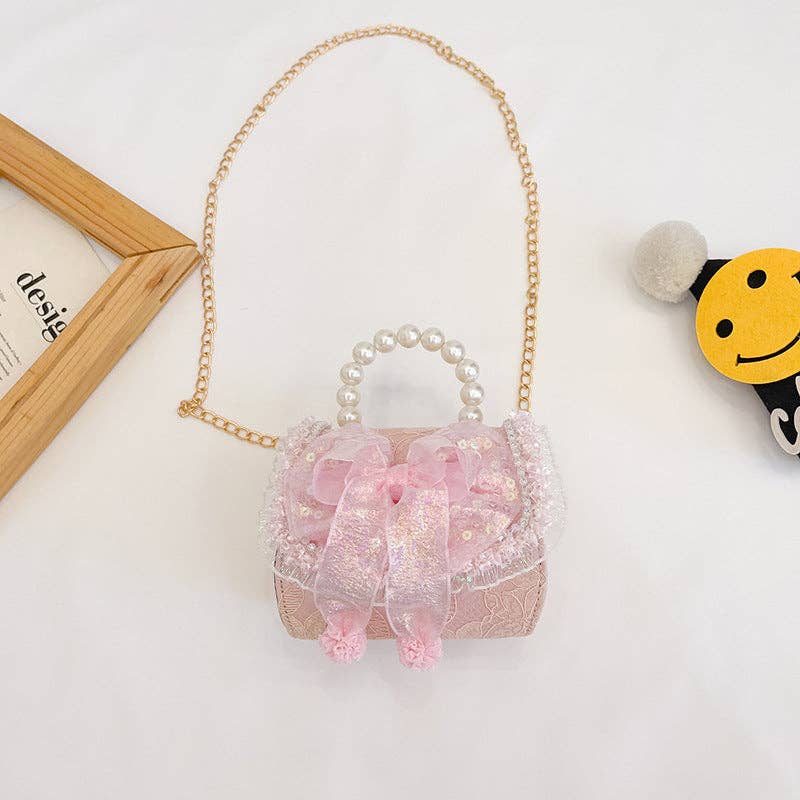 Fashionable Princess Bow Handbag for Kids: Light Pink