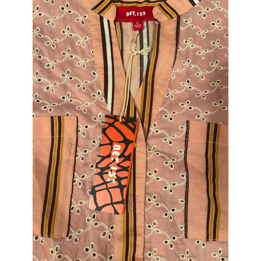 Boutique Bran Net.153, Pink Cotton Embroidered Cutout Top, NWT, Large
