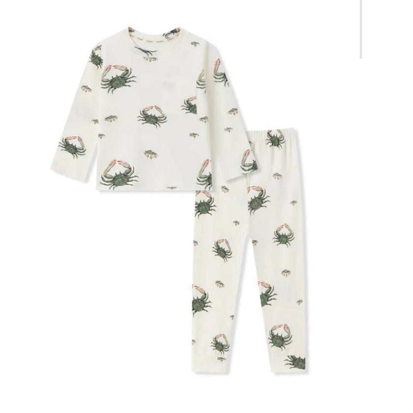 MILKBARN 18-24 Months Coastal Crab Stretch Long Sleeve Two Piece Pajama Set NWT