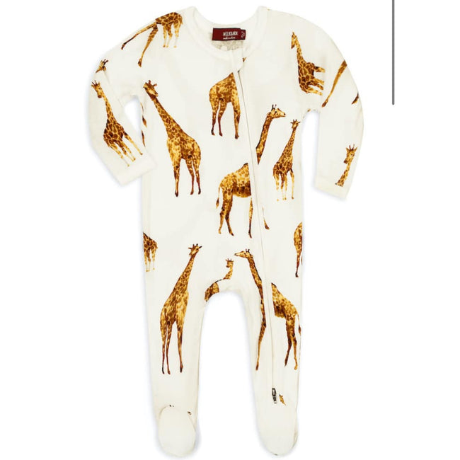 MILKBARN Orange Giraffe Bamboo Zipper Footed Romper NWT 6-9 Months