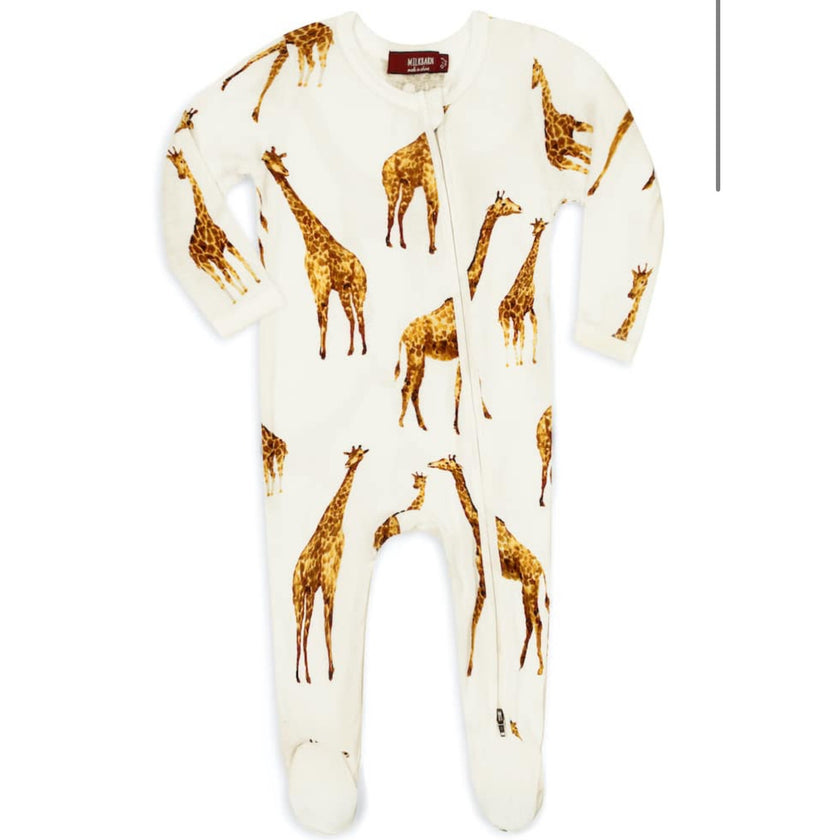 MILKBARN Orange Giraffe Bamboo Zipper Footed Romper NWT 6-9 Months