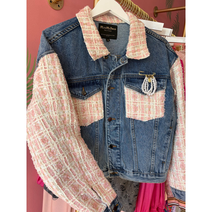 Minime Paris, Denim and Pink Tweed Jacket NWOT Med