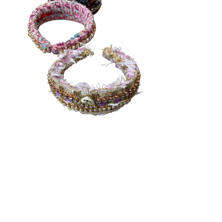 Minime Handmade Tweed Headband 3 Rows Light Purple