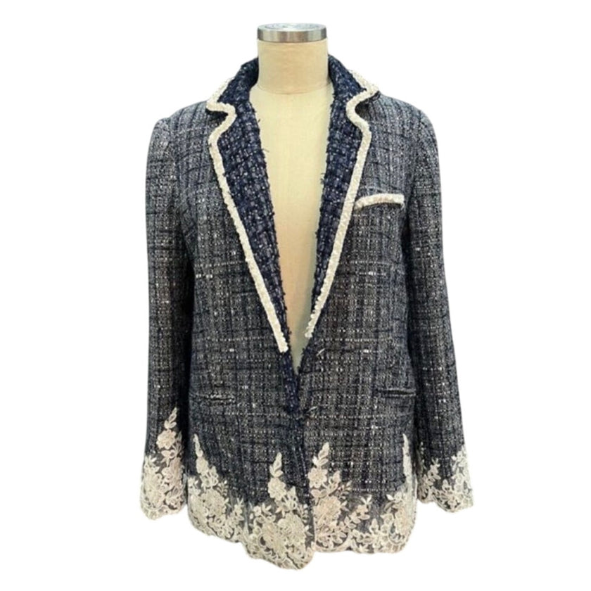 Minime Paris Denim Tweed and Lace Detail Blazer