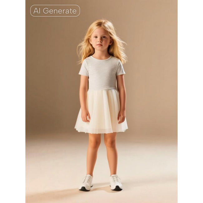 Antebies Contrasting Ecru Tulle Dress