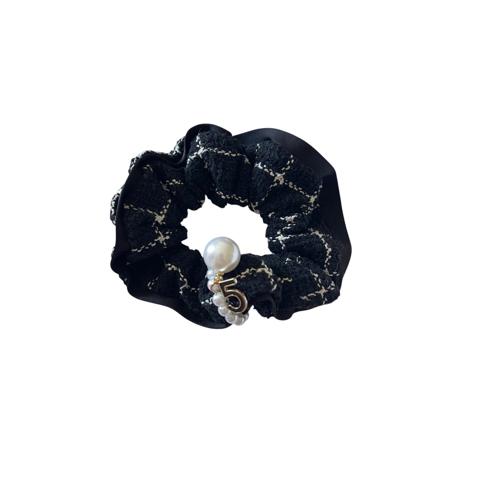 Noir Tweed Pearl Scrunchie