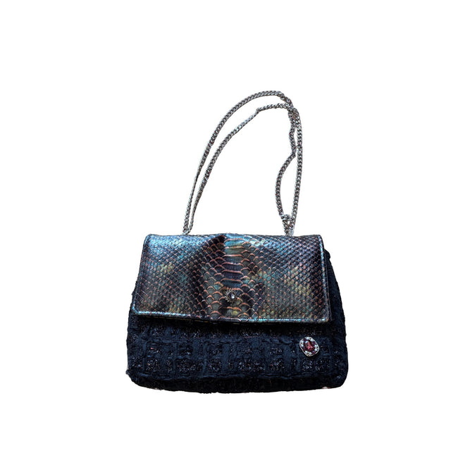 Minime Embossed Leather/ Tweed Medium Sac