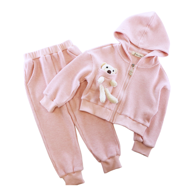Teddy Hooded Jacket + Joggers Set, PINK
