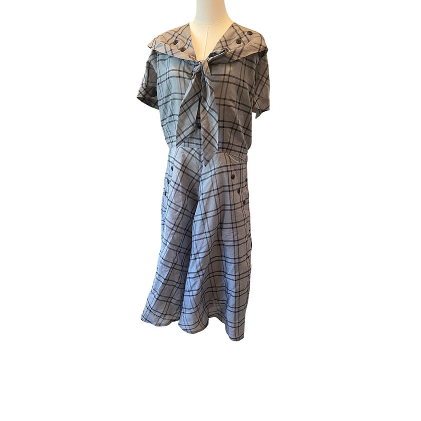 Maison Margiela Plaid/Velvet Midi Dress, Size 40 NWT