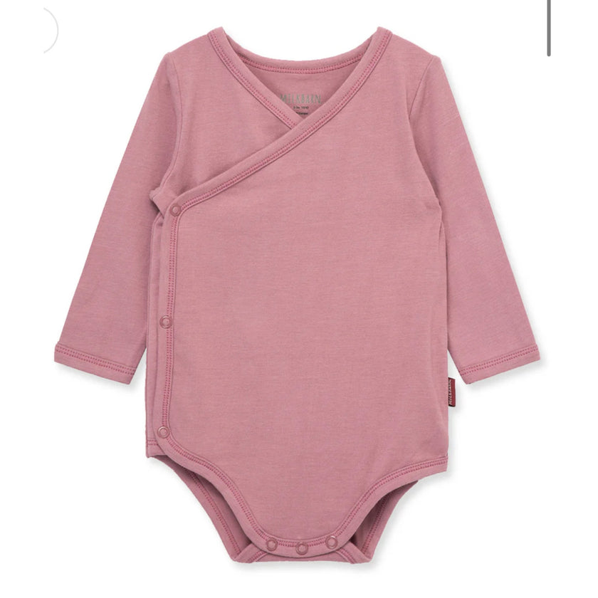 MILKBARN 12-18 Months Plum Stretch Crossover Long Sleeve One Piece
