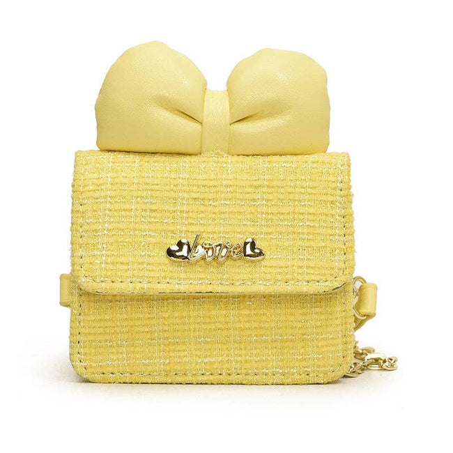 Sweet Bow Children's Shoulder Bag Plaid Fashion Style: Yellow