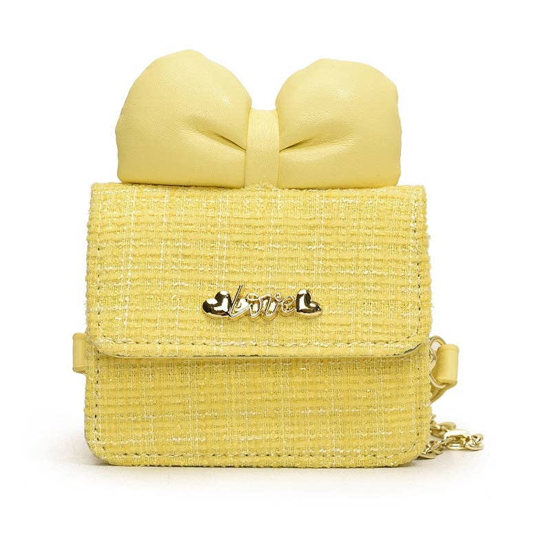 Sweet Bow Children's Shoulder Bag Plaid Fashion Style: Yellow