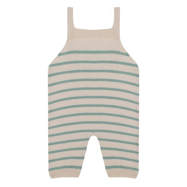 Antebies, Mint Beige Striped Knit Overalls