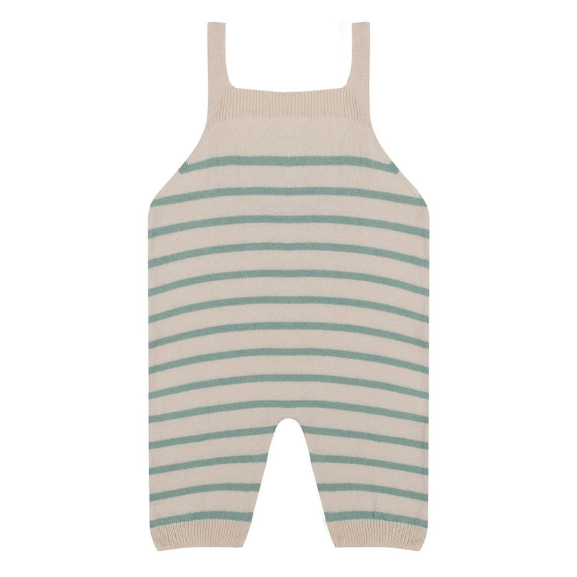 Antebies, Mint Beige Striped Knit Overalls