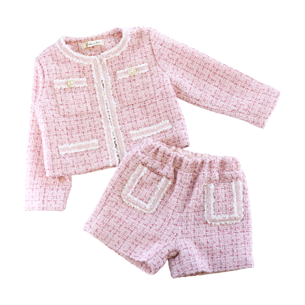 Doe A Dear, Sequin Trim Tweed Shorts: PINK
