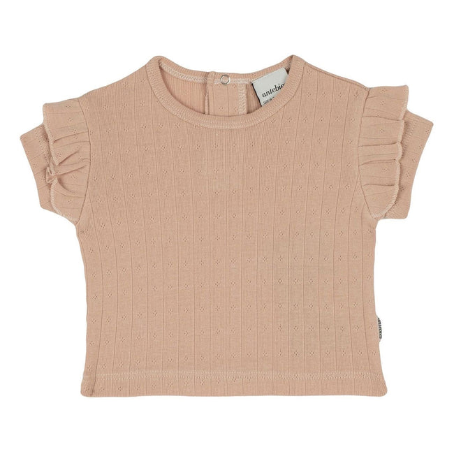 Antebies, Pink Jacquard Ruffled T-Shirt