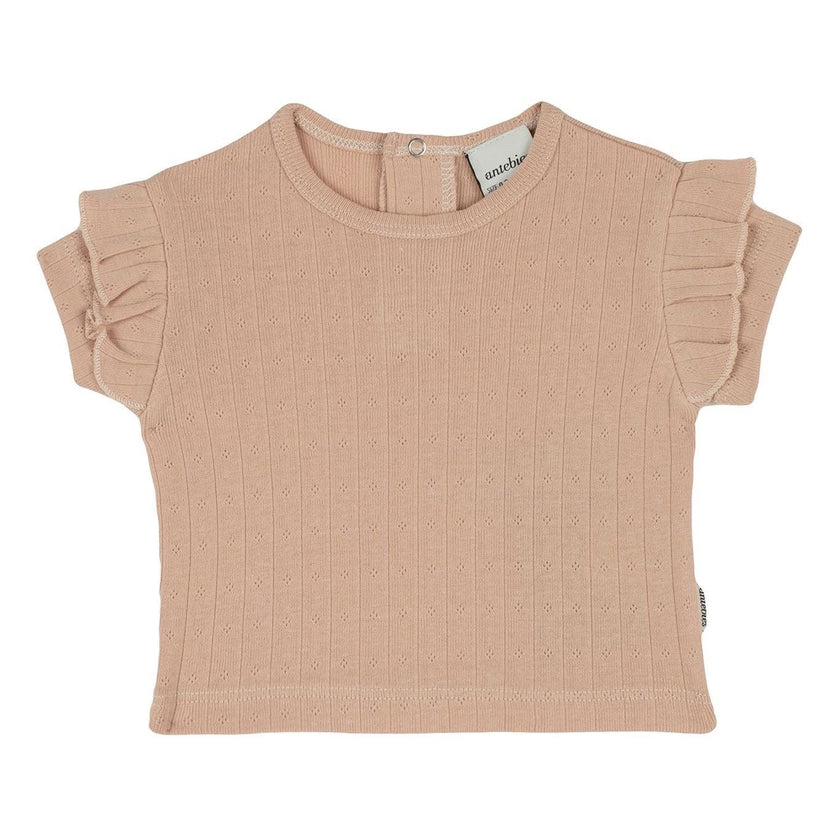 Antebies, Pink Jacquard Ruffled T-Shirt