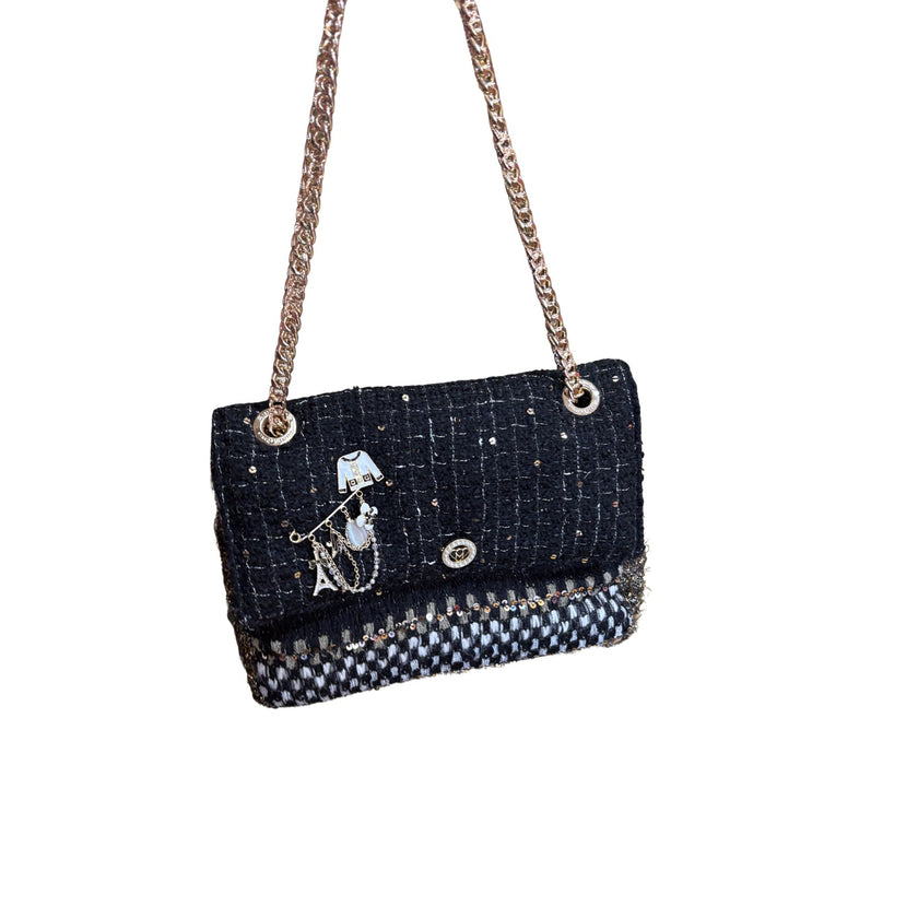 Minime Paris Black/White/Gold Tweed Med Sac