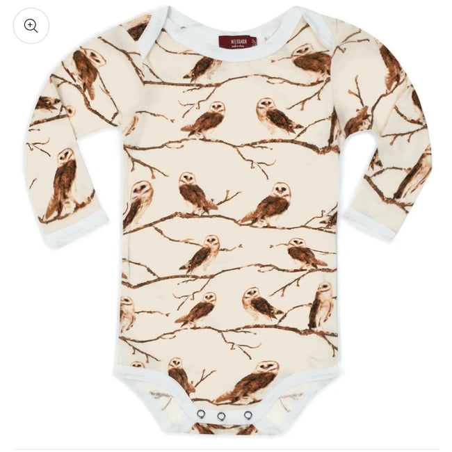 Milkbarn Bamboo Long Sleeve One Piece, Owl, NWT, Multiple Sizes Available
