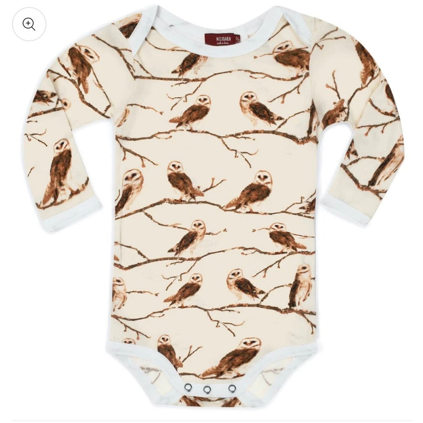Milkbarn Bamboo Long Sleeve One Piece, Owl, NWT, Multiple Sizes Available