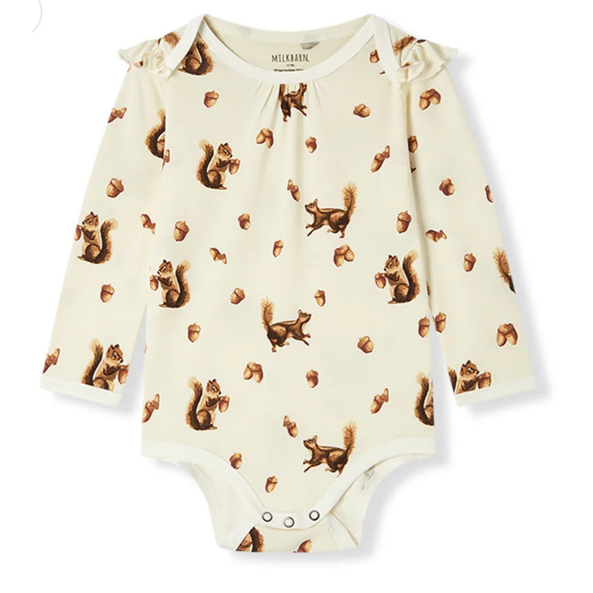 Milkbarn Luxe Stretch Ruffle Long Sleeve One Piece, Chipmunk, NWT, multiple sizes available