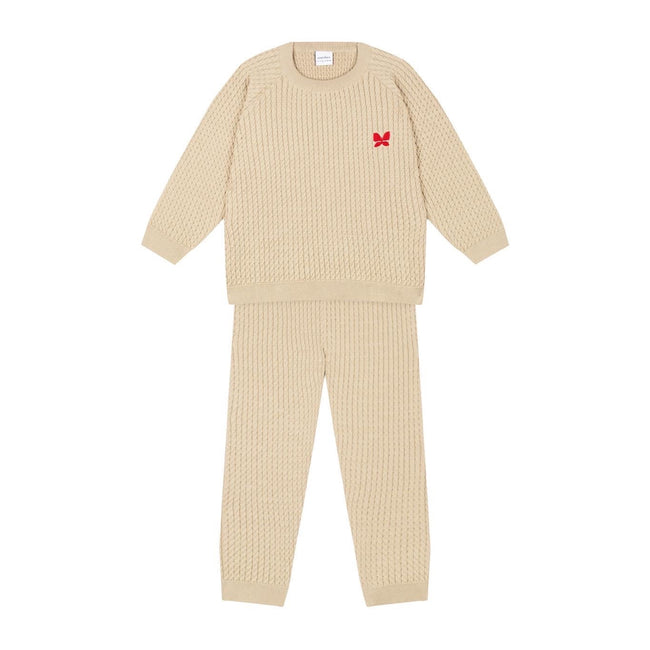 Antebies, Butterfly Wmbroidered Beige Hereingbone Sweater and Pants Set, NWT, Multiple sizes