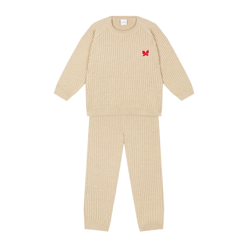 Antebies, Butterfly Wmbroidered Beige Hereingbone Sweater and Pants Set, NWT, Multiple sizes