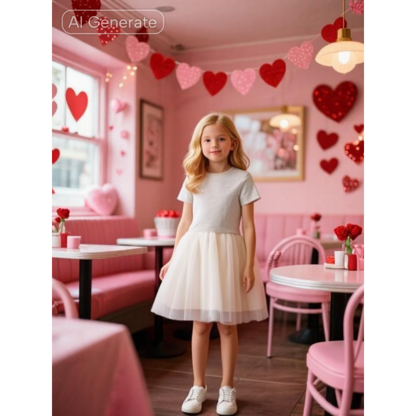 Antebies Contrasting Ecru Tulle Dress