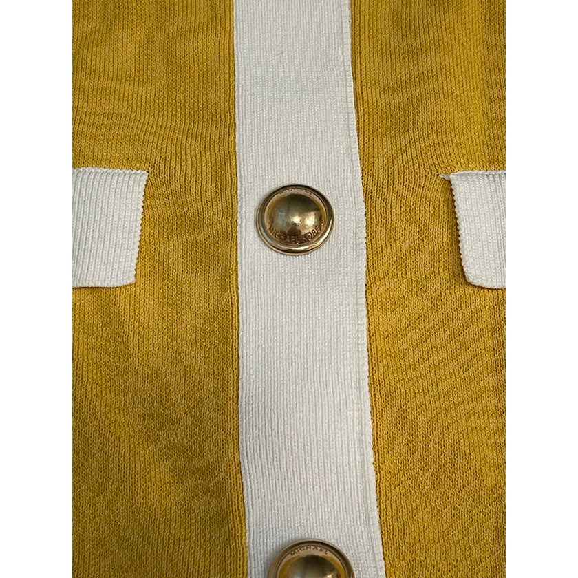 🧥 Michael Kors Daisy Yellow Button-Up Sweater – Size XS