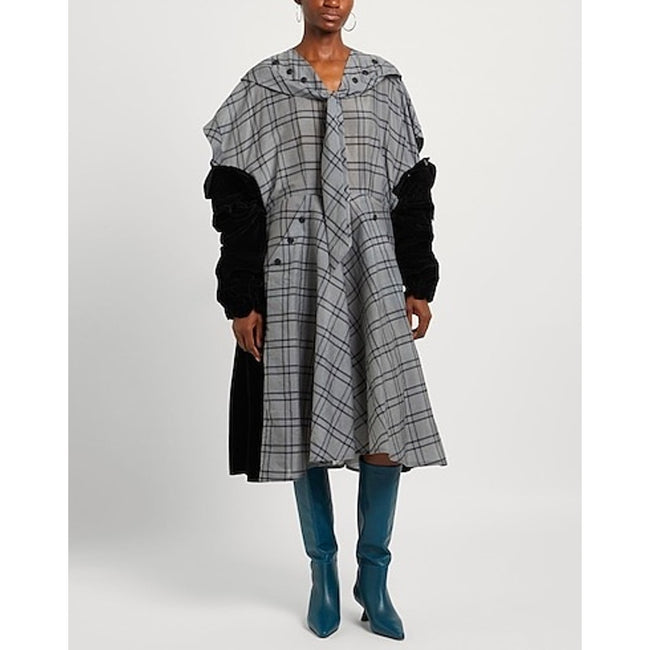 Maison Margiela Plaid/Velvet Midi Dress, Size 40 NWT