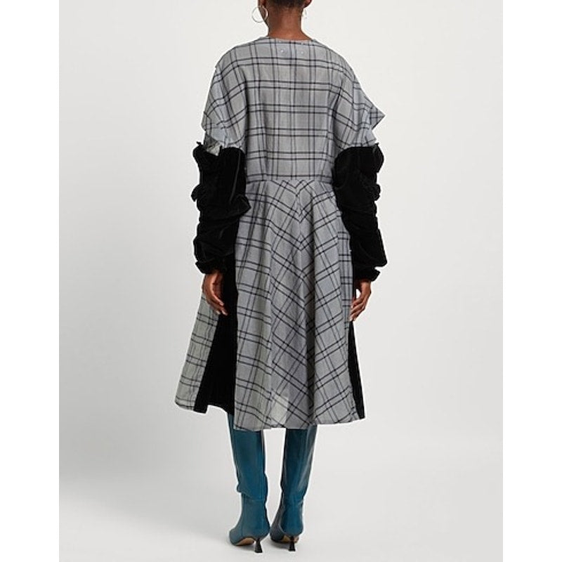 Maison Margiela Plaid/Velvet Midi Dress, Size 40 NWT