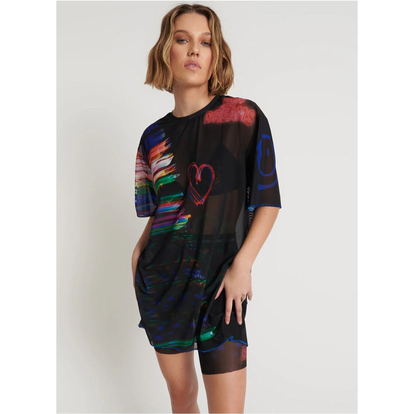 One Teaspoon 99 Cent Dreams oversized mesh tee dress, size XS, photo 1 of 10