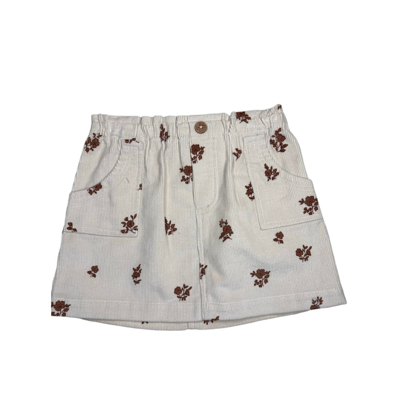 MakeMake Organics, Corduroy Floral Skirt, Cream 2T