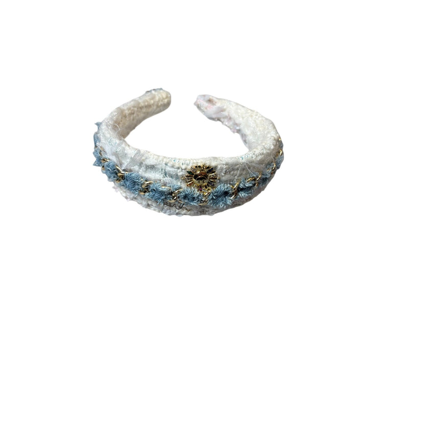 Minime Paris, Handmade Denim and White Tweed Headband
