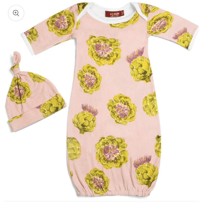 MILKBARN Artichoke Organic Cotton Newborn Gown & Hat Set NWT