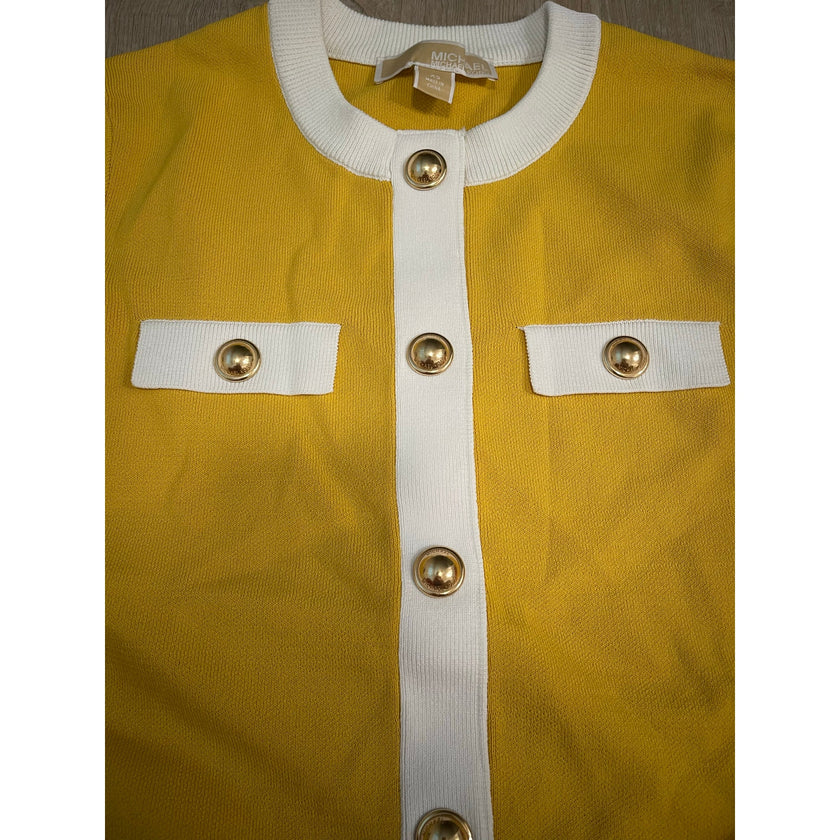 🧥 Michael Kors Daisy Yellow Button-Up Sweater – Size XS