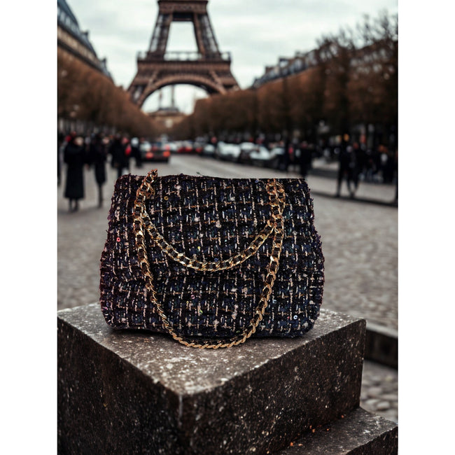 Minime Paris Navy/Gold Tweed XS Sac NWOT