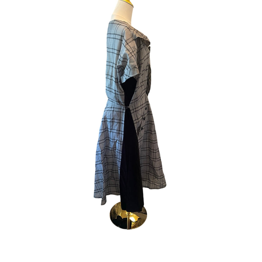 Maison Margiela Plaid/Velvet Midi Dress, Size 40 NWT