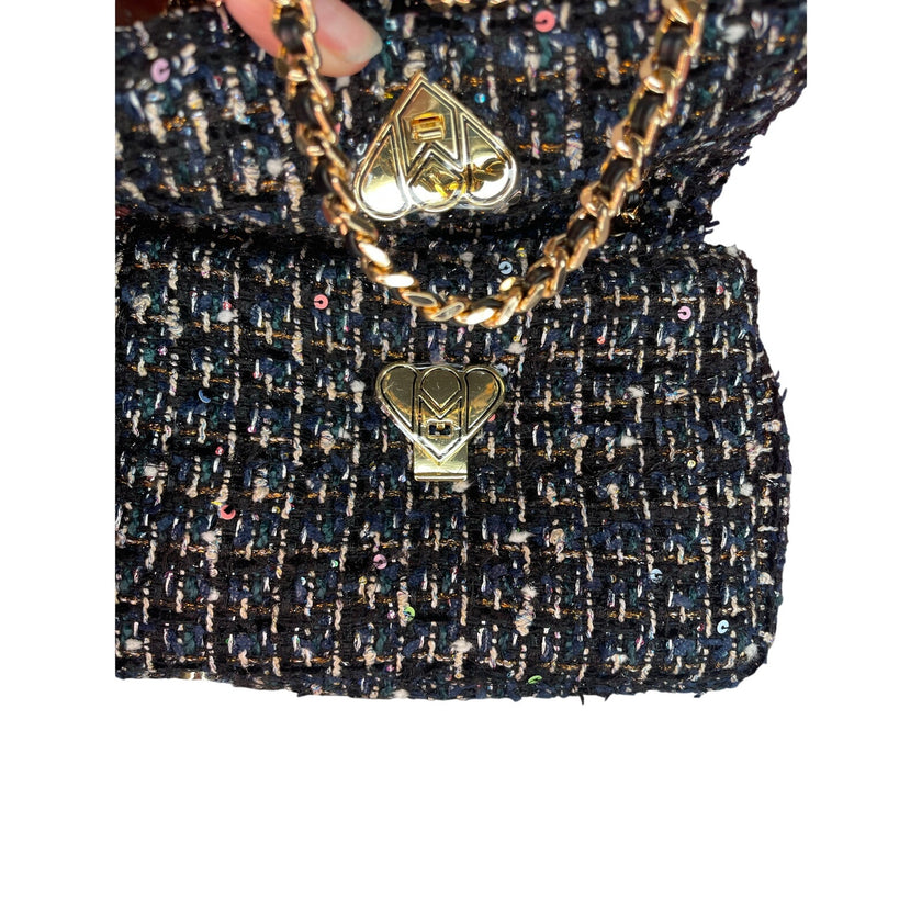 Minime Paris Navy/Gold Tweed XS Sac NWOT