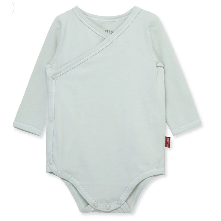 MILKBARN 6-12Months Slate Blue Stretch Crossover Long Sleeve One Piece