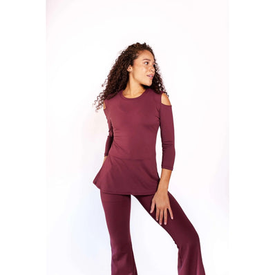 Yoga Democracy, Open Shoulder Top, Maroon
