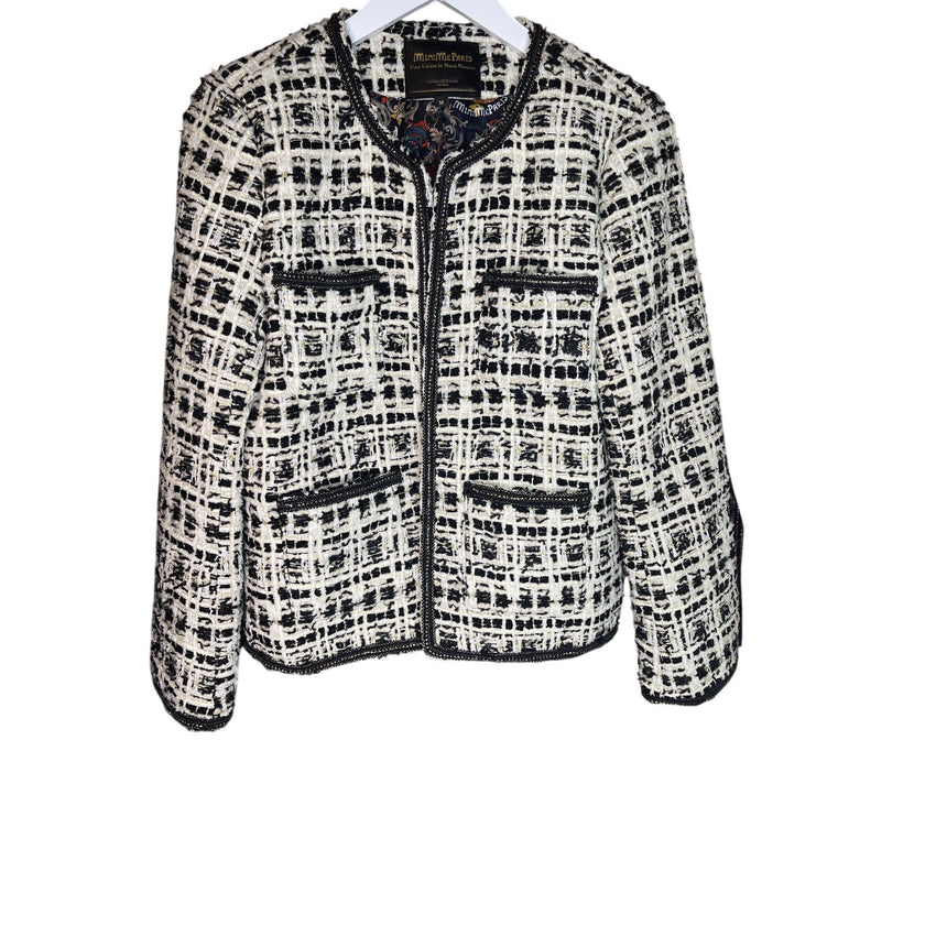 Minime Paris, Black and White Cropped Tweed Blazer NWOT Medium