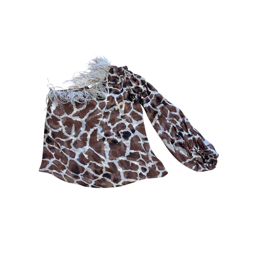 Dahlo Printed Ostrich Feather One Shoulder Top NWT size 42 IT