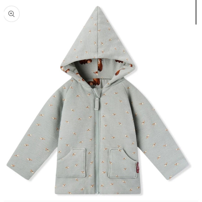 MILKBARN Fox and Dragonfly Reversible Waffle Knit Hooded Jacket NWT 18-24 Months