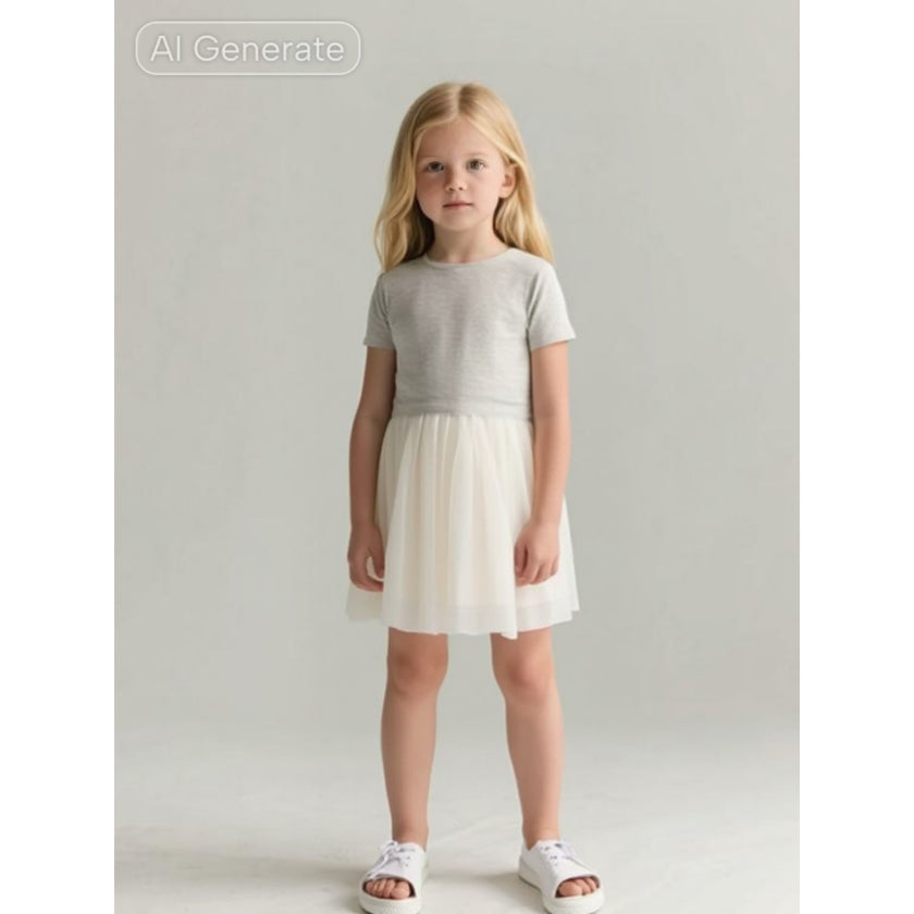 Antebies Contrasting Ecru Tulle Dress
