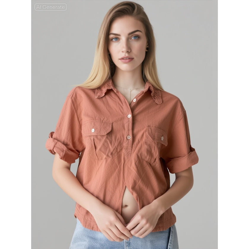 Nu Vintage, Cotton Collar Detail Top, NWOT, Size Small